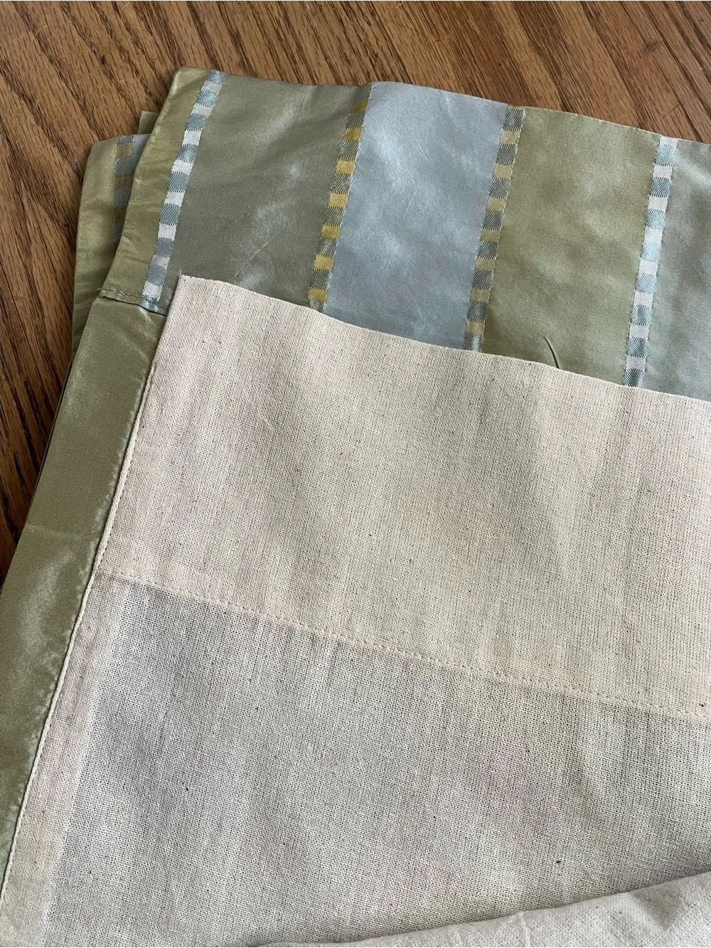 100% Silk Drape Powder Blue, Olive, Chartreuse Stripes 52”x 96”